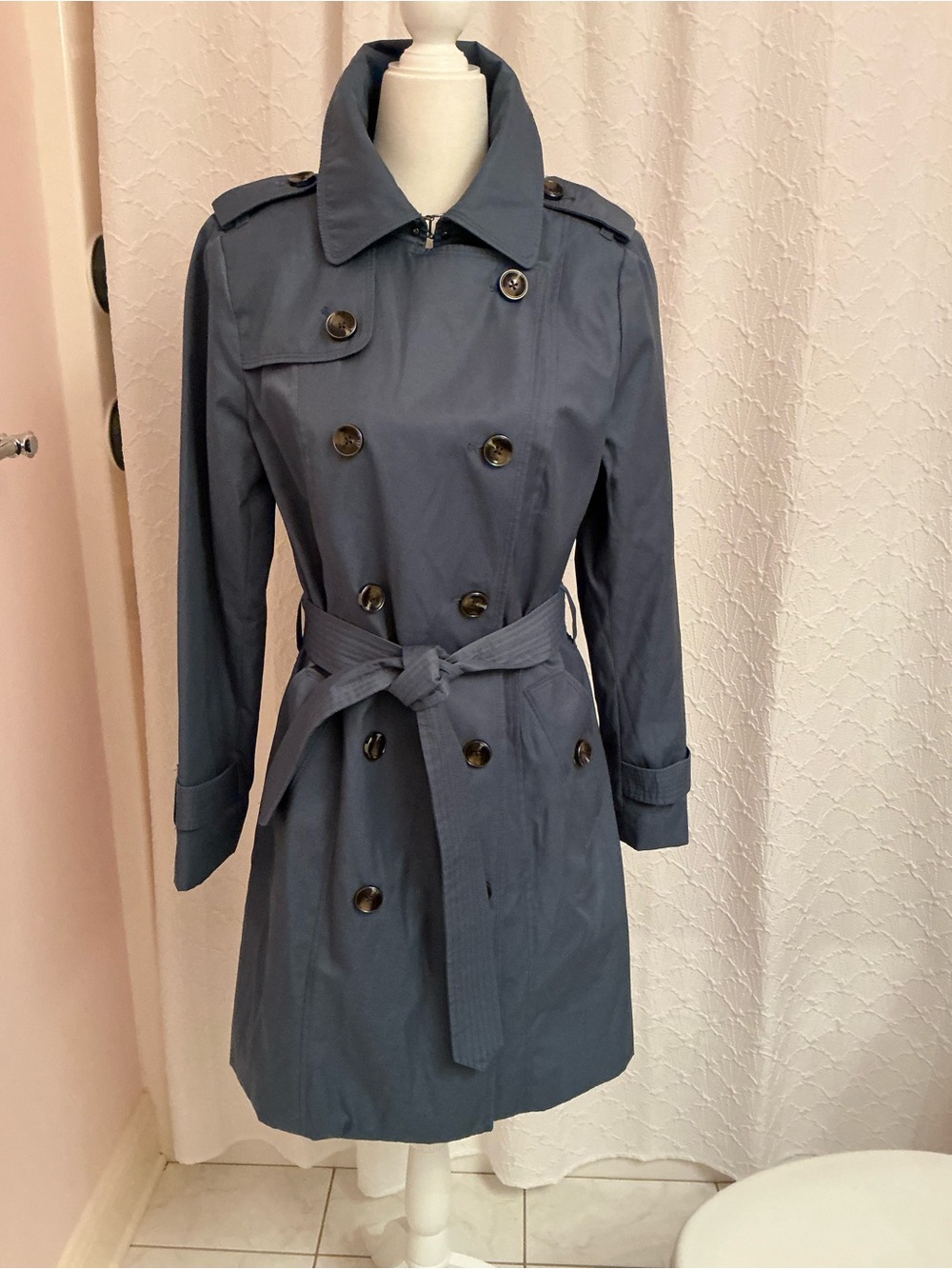 London Fog Navy Double-Breasted Trench Coat with Belt